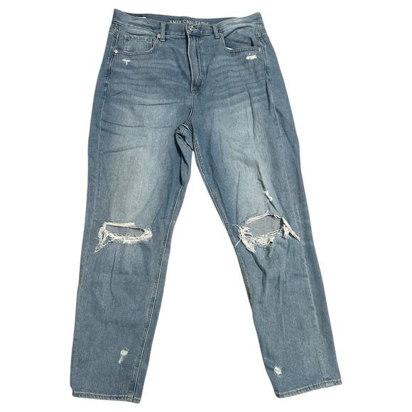 American Eagle Jeans Women’s 14L Mom Jean High Rise Medium Blue Distressed - Picture 1 of 10